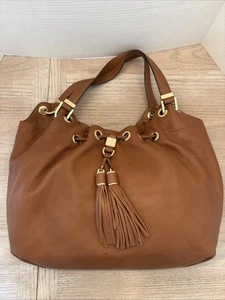Michael Kors Women's Brown Leather Bucket Drawstring Bag - Picture 1 of 9