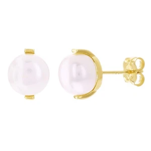 14k Yellow Gold Round Freshwater Pearl Stud Earrings 8mm 2.6 grams - Picture 1 of 3