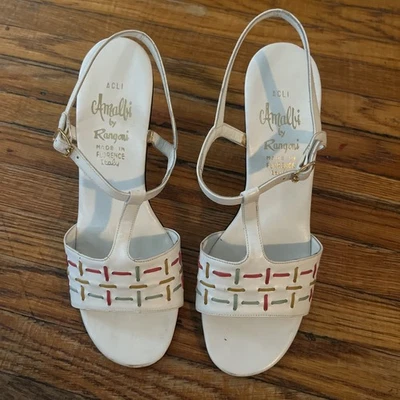 Vintage 60s 70s Amalfi Rangoni White Rainbow heal sandals Shoes Florence Italy - Image 1 of 4