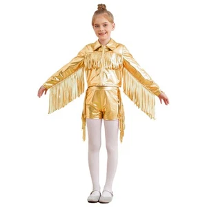 Kids Girls Outfit Fringe Tracksuits Latin Jacket And Shorts Festival Dress Up - Picture 1 of 56
