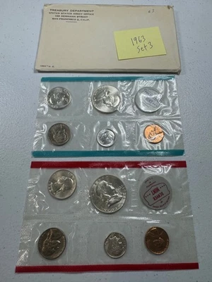(1) 1963  US MINT SILVER P & D Set,  in all OGP,   w/ 90%  SILVER COINS,   SET 3 - Image 1 of 4