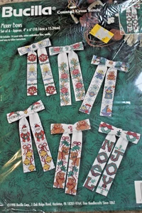 Vintage 1990er Bucilla 6er Set Weihnachten Urlaub Schleifen gezählt Kreuzstich Kit - Bild 1 von 2