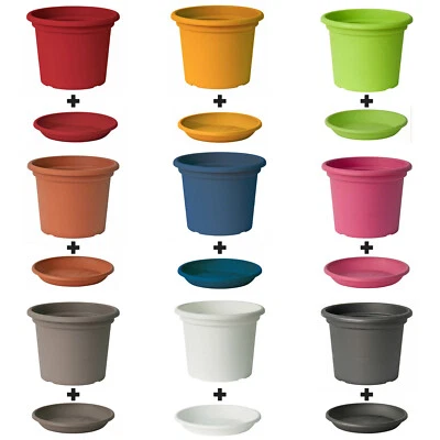 EURO3PLAST 9 Farben 12 Größen Blumentopf mit Untersetzer Pflanzkübel Topf Kübel Blumentöpfe