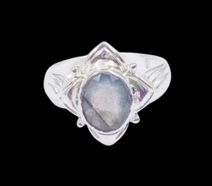 13.15 Ct Natural Labradorite Certified Oval Shape Sterling Silver Ring Gems NSL - Picture 1 of 9