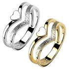 Designer Heart Women's Ring Double Chevron Finger Stainless Steel Sand-Blasted