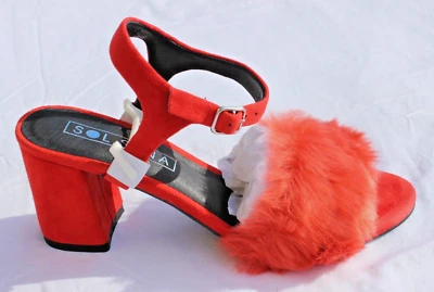 全新 SOL SANA REESE 3 英寸 包裹绒面革钢踝带连衣裙凉鞋 火焰 R — 第 1/4 张图片