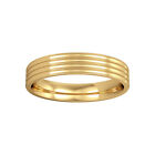 18ct Gold Jewelco London 4mm Flat-Court Ribbed Wedding Band Commitment Ring
