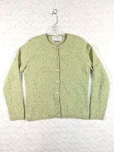 Saks Fifth Avenue Womens Medium 100% Cashmere Green Cardigan Sweater Grannycore