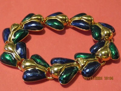 JOAN RIVERS Green & Blue ENAMEL Bracelet Beautiful Dark Colors  7 and 1/4 Inch" - Image 1 of 4