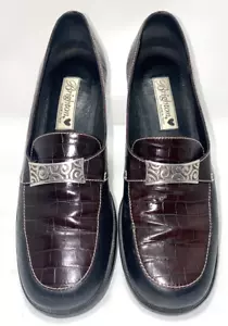 Brighton SABINA Croc Textured Leather Loafers Size 8.5N Black Brown B*N - Picture 1 of 9