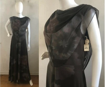 Maxi Vestido Vintage Años 70 Escote Cortado Espalda Redonda Nuevo Antiguo Stock Estampado Talla Pequeña  Foto 1 de 4