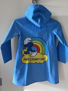The Smurfs Raincoat Kids Size 6 Blue Buckle Rainbow Vinyl Smurfy Day Vintage - Picture 1 of 14