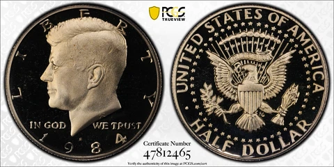 1984 S 50C KENNEDY HALF DOLLAR PCGS PR68DCAM Protected by Gold Shield & TrueView Cover