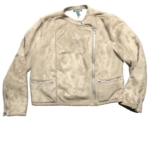 Chaqueta de moto forrada Sherpa de gamuza sintética Lauren Ralph Lauren para mujer talla XL camel - Imagen 1 de 12