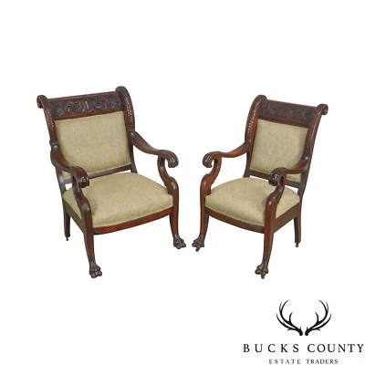 Victorian Renaissance Carved Mahogany Pair of His & Hers Arm Chairs - Image 1 of 4
