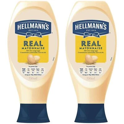 Hellmann's Real Squeezy Creamy Mayonnaise Mayo Sauce Salad Burger Pack 2 x 750ml - Image 1 of 4