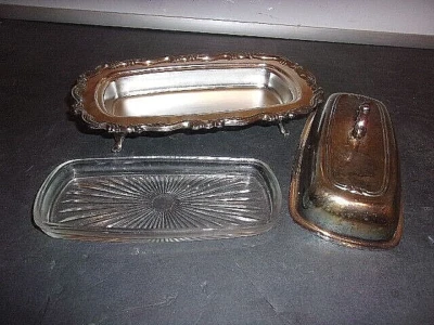 Wm. Plato de mantequilla con patas Rogers con inserto de vidrio NUEVO NUNCA USADO Foto 1 de 3