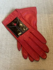 Saks Fifth Avenue, Red Leather, Womens Gloves NWOT Black pouch on Left glove - Picture 1 of 7