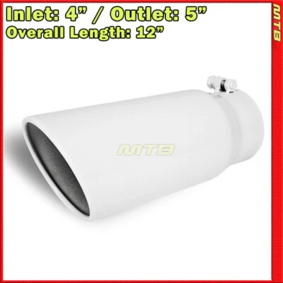 Exhaust Tip 213876 Stainless Truck Angled White 12 inch Bolt-On 4 In 5 Out - Image 1 of 4