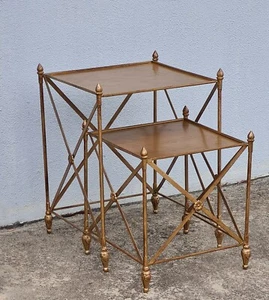 French style classical SET 2 NESTING COFFEE SIDE TABLE ACCENT antique gold NEW - Picture 1 of 8
