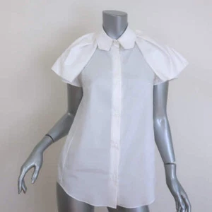 Carven Button Down Shirt White Cotton Size 38 Short Sleeve Blouse - Picture 1 of 7