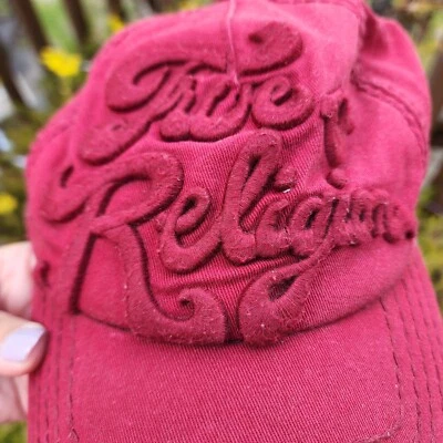 Винтажная вышитая регулируемая красная бейсбольная кепка унисекс кожа TRUE RELIGION DK  - Изображение 1 из 4