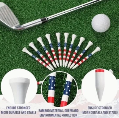 10 Pc American Flag Evolution Stars and Stripes USA 3 1/4" Wooden 83mm Tees Gift - Image 1 of 4