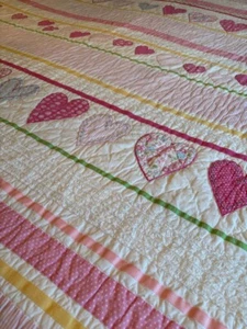 POTTERY BARN TWIN QUILT HEARTS, STRIPES, & EURO SHAM #137 - Picture 1 of 18