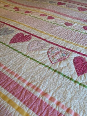 POTTERY BARN TWIN QUILT HEARTS, STRIPES, & EURO SHAM #137 - Image 1 of 4