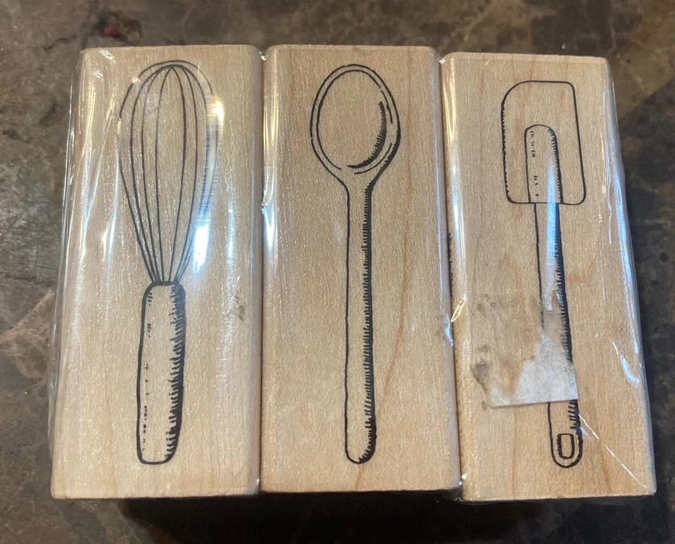 Juego de 3 utensilios para hornear Stampabilities: cuchara batidor espátula estampillas de goma NUEVO Foto 1 de 4
