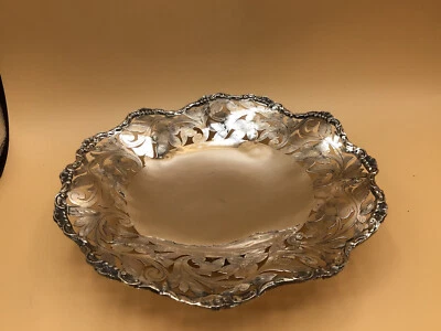 "Precioso cuenco perforado vintage con patas - hojas y flores - plata 800 - 8 1/4""" Foto 1 de 4