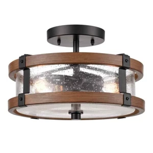 Farmhouse 2-Light Ceiling Light Fixture Semi Flush Mount Rustic Ceiling Light - Picture 1 of 12
