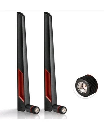 2x Dual Band 10DBi WiFi RP-SMA Aerial Antenna For Motherboard / Router  - Image 1 of 2