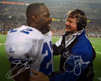 Jimmy Johnson Emmitt Smith autógrafo foto 8x10 reimpressão Dallas Cowboys assinado - Imagem 1 de 2