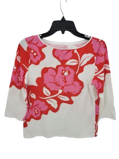 Talbots Top Womens Large Petite Pink Red White Hawaiian Floral 3/4 Artsy - Image 1 of 4