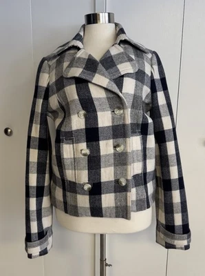 Chaqueta Abercrombie & Fitch PeaCoat Mujer Azul Marino M Mezcla de Lana Corte Botón a Cuadros Foto 1 de 4