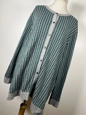 CJ Banks 2X Cárdigan Suéter Gris Verde Pata de Gallo Botón Delantero Ligero M2 Foto 1 de 4