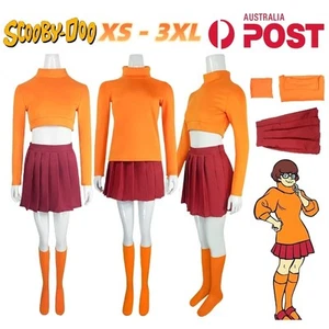 Scooby Doo Velma Cosplay Costume Long Sleeves Top Skirt Halloween Party Outfits - Picture 1 of 13