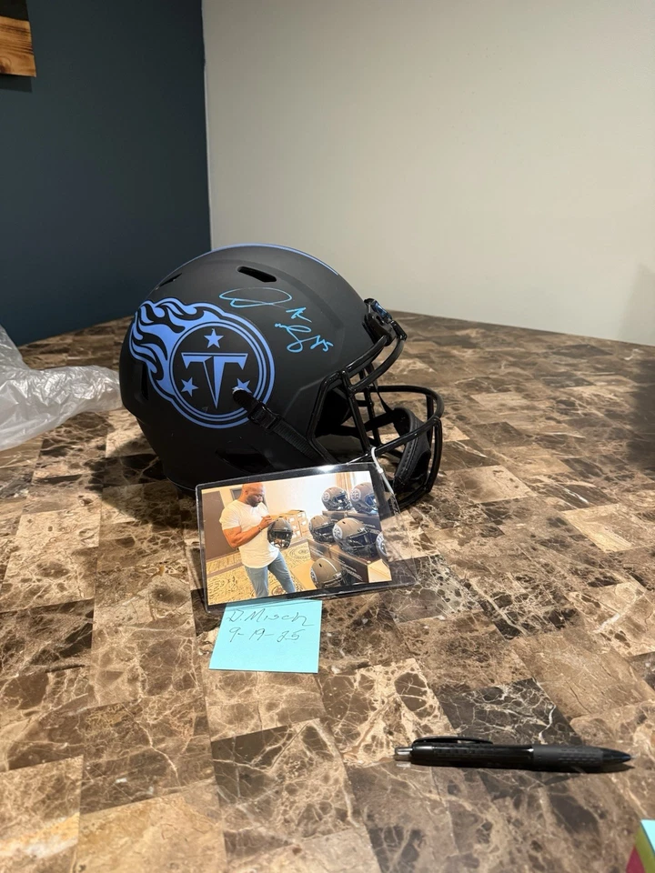 Tennessee Titans Signed Football Helmet with Certificate Derrick Mason Eclipse - Image 1 of 3