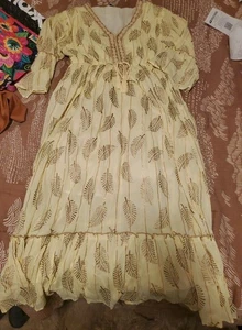 Refined Threads Yellow/Gold Dress Empire Waist Boho Peasant Bell Sleeves Sz XL - Picture 1 of 6