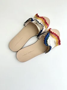 NEW LOEFFLER RANDALL Birdie Natural Rainbow Ruffle Slide Sandals in Size 8 - Picture 1 of 9
