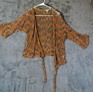 Coastal Grandmother Multicolor Crochet Knit Cardigan S Artisan Hand Dyed - Picture 1 of 11