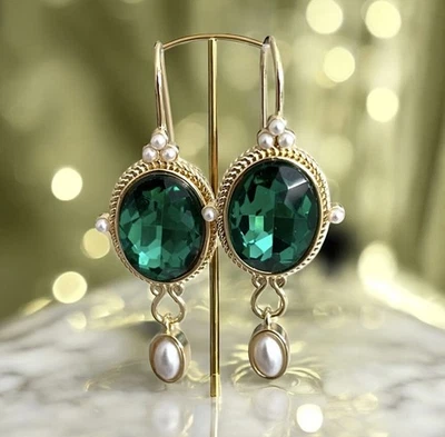 Wunderschön funkelnde elegante Luxus Ohrringe Vintage Kunstperlen Strass Retro  - Bild 1 von 4