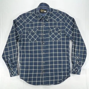 Duke's Bark Flannel Shirt Mens Small Blue Plaid Pearl Snap Button Long Sleeve - Picture 1 of 11