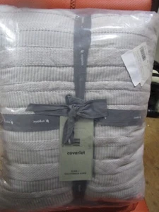 West Elm Dobby Ladder stripe Coverlet king frost gray  New w tag - Picture 1 of 2