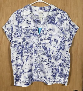 Joie Linen Button Down Shirt Tropical Blue White CoastalGrandma Boxy Women's XL - Picture 1 of 7