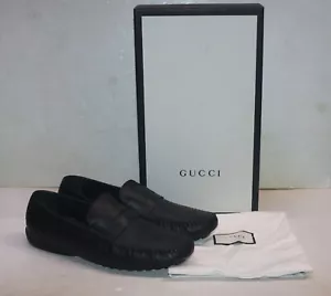 Mocassini Gucci neri GG in pelle goffrata taglia 8,5 - Foto 1 di 13