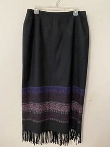 NWT OLD STOCK T. GARMENT Maxi Skirt Western/Cowgirl/Mod Wool Blend Fringe Hem 14 - Picture 1 of 12