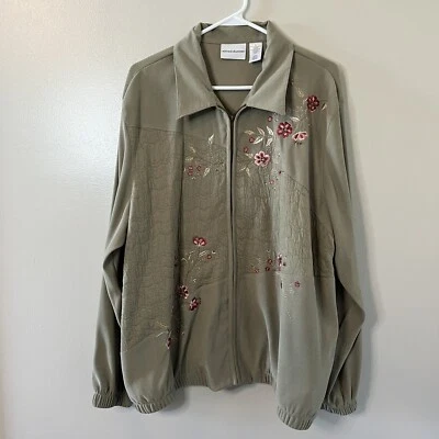 Chaqueta Alfred Dunner Cremallera Completa Frontal Manga Larga Verde Oliva Floral Talla 20 Foto 1 de 4