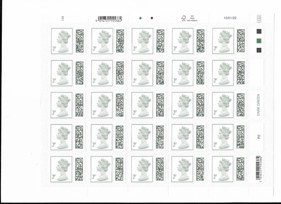 Royal Mail Stamps Sheets of 2p, stamps  QEII era - Image 1 of 1